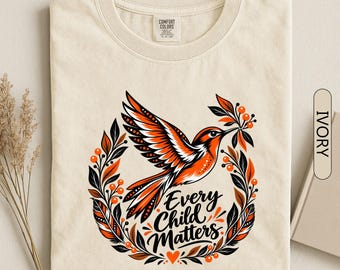 Every Child Matters Shirt, Orange Folk Art Hummingbird Tee, Truth and Reconciliation Day Awareness Gift
