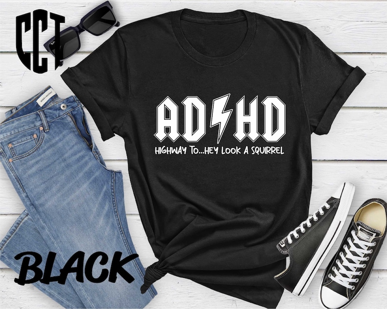 a black shirt with the words adhd on it