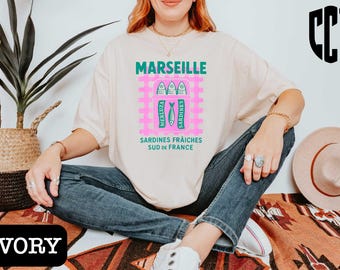 Marseille Sardines Shirt, Sardine Shirt, Fisherman Aesthetic, Girl France Summer Ocean Inspired Style Vintage Coastal Style,French Aesthetic