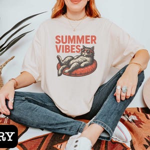 Comfort Colors Funny Summer Shirts, Funny Cat Tshirt, Summer Vibes Cat Tee, Retro Cat Graphic Summer Shirt, Cute Beach Cats Shirt, Fun Beach