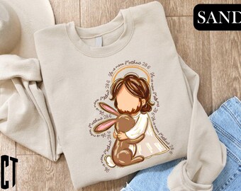 He Is Risen Matthew 28:6 Sweatshirt, Easter Cross Bunny Sweater, Christian Shirt, Bible Verse T-Shirt, Gift For Women, Crown of Thorns Cross