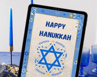 Customizable Holiday Card- Happy Hanukkah card Template for Canva