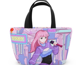 Hawaii Anime Pastels karaoke Lunch Bag: Sakura Flowers, Harajuku Design, Practical & Stylish | Elevate Your Lunchtime