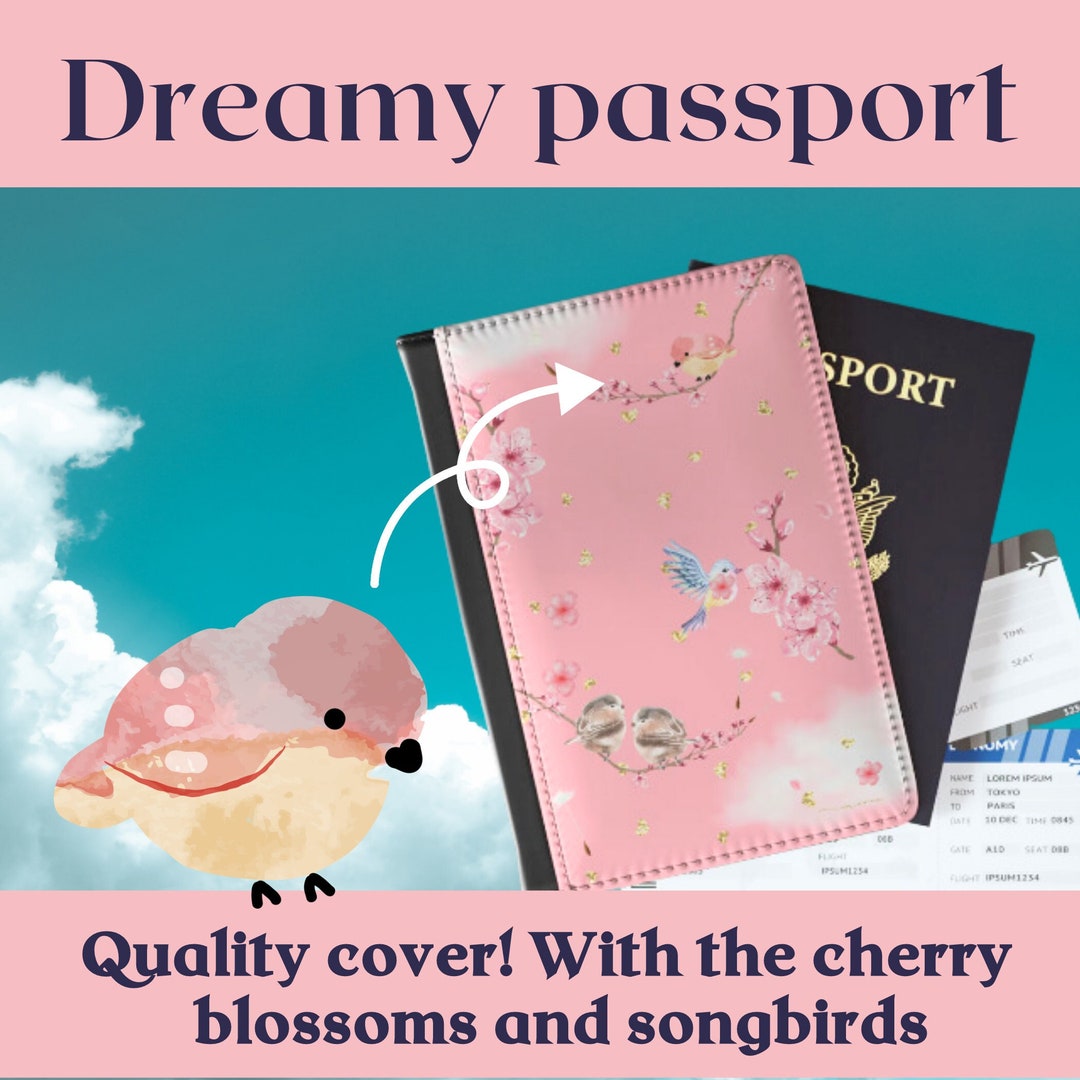 Landscape hand embroidered pink passport cover main image 1