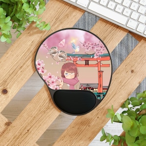 cute anime mouse pad | Japan gate gate | Sakura and birds With Wrist Rest