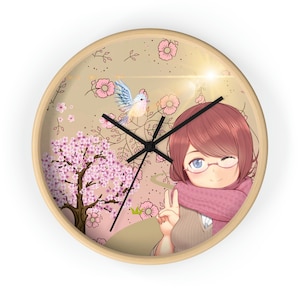 Anime Wall Clock Kawaii Sakura Wall Clock Wooden Wall Clock cherry blossom Wall Clock pink cute  home decor living-room