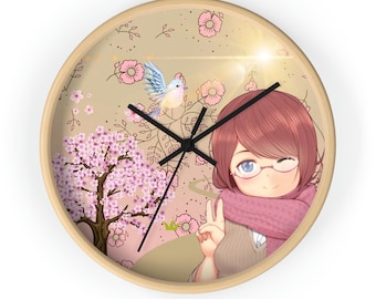 Anime Wall Clock Kawaii Sakura Wall Clock Wooden Wall Clock cherry blossom Wall Clock pink cute  home decor living-room