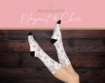 MÄDCHEN SOCKEN, Crew Socken, BLUMEN Socken, Retro Socken, coole Socken, Designer Socken, Damen Kirschblüten bequeme Sakura Socken Geschenk für sie