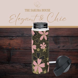12oz, 18oz, 32oz Cherry Blossom Stainless Steel Water Bottle, Sakura pattern twist-on lid for daily use