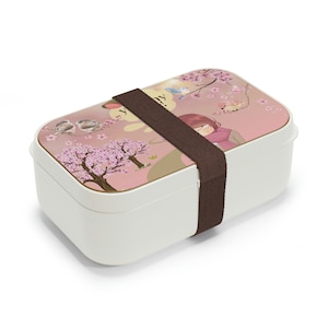 ANIME Bento BOX, Kawaii LUNCH Box, Japanese Bento Box, Stackable Bento Box, its Yummy Time Flower Blossom Wood Cover Silicone Tray Lunch Box