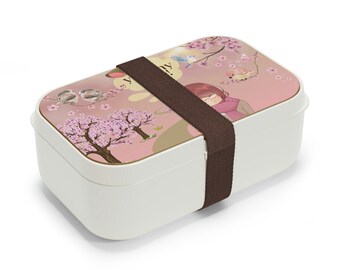 Boîte à bento anime, boîte à déjeuner kawaii, boîte à bento japonaise, boîte à bento empilable, boîte à déjeuner Yummy Time avec couvercle en bois fleuri et plateau en silicone