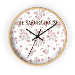 The Sakura House Wall Clock Wooden Wall Clock cherry blossom Wall Clock pink cute Wall Clock home decor living-room decor