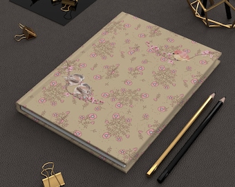 Diario de tapa dura, cuaderno con líneas florales de cerezo, bonito diario rosa, bullet journal para mujer, diario de escritura A5, regalo para ella