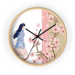 Cute Sakura Anime Wall Clock Kawaii Sakura Wall Clock Wooden Wall Clock cherry blossom Wall Clock pink cute  home decor living-room