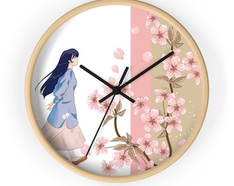 桜の絵が描かれた壁掛け時計 ピンクの花の木 サイレント時計 - 日本