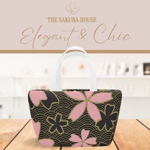 Lunch Bag Elegant Sakura Pink & Black