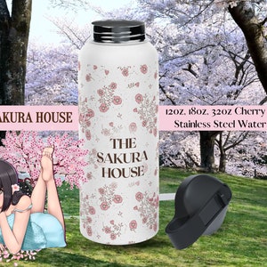 12oz, 18oz, 32oz Cherry Blossom Stainless Steel Water Bottle, Sakura pattern twist-on lid for daily use