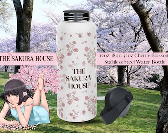 12 oz, 18 oz, 32 oz roestvrijstalen waterfles kersenbloesem, draaideksel met sakura-patroon voor dagelijks gebruik