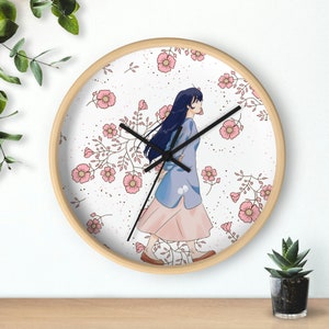 Anime Wall Clock Kawaii Sakura Wall Clock Wooden Wall Clock cherry blossom Wall Clock pink cute Wall Clock home decor living-room decor