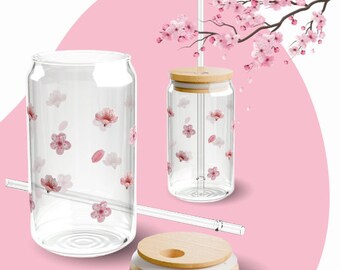 Decorative Sakura Cherry Blossom Glass Japanese Flower Glass Tea  Iced coffee Japanese Gift