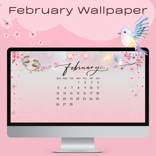 Februar 2024 Sakura Cherry Blossom Desktop Wallpaper - Instant Download für Endless Romance