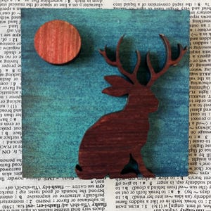 Mini Jackalope Rabbit Cryptid Dark Art Blue Sky | Mini Art Wood Cut Artwork Small 3x3 Wall Art