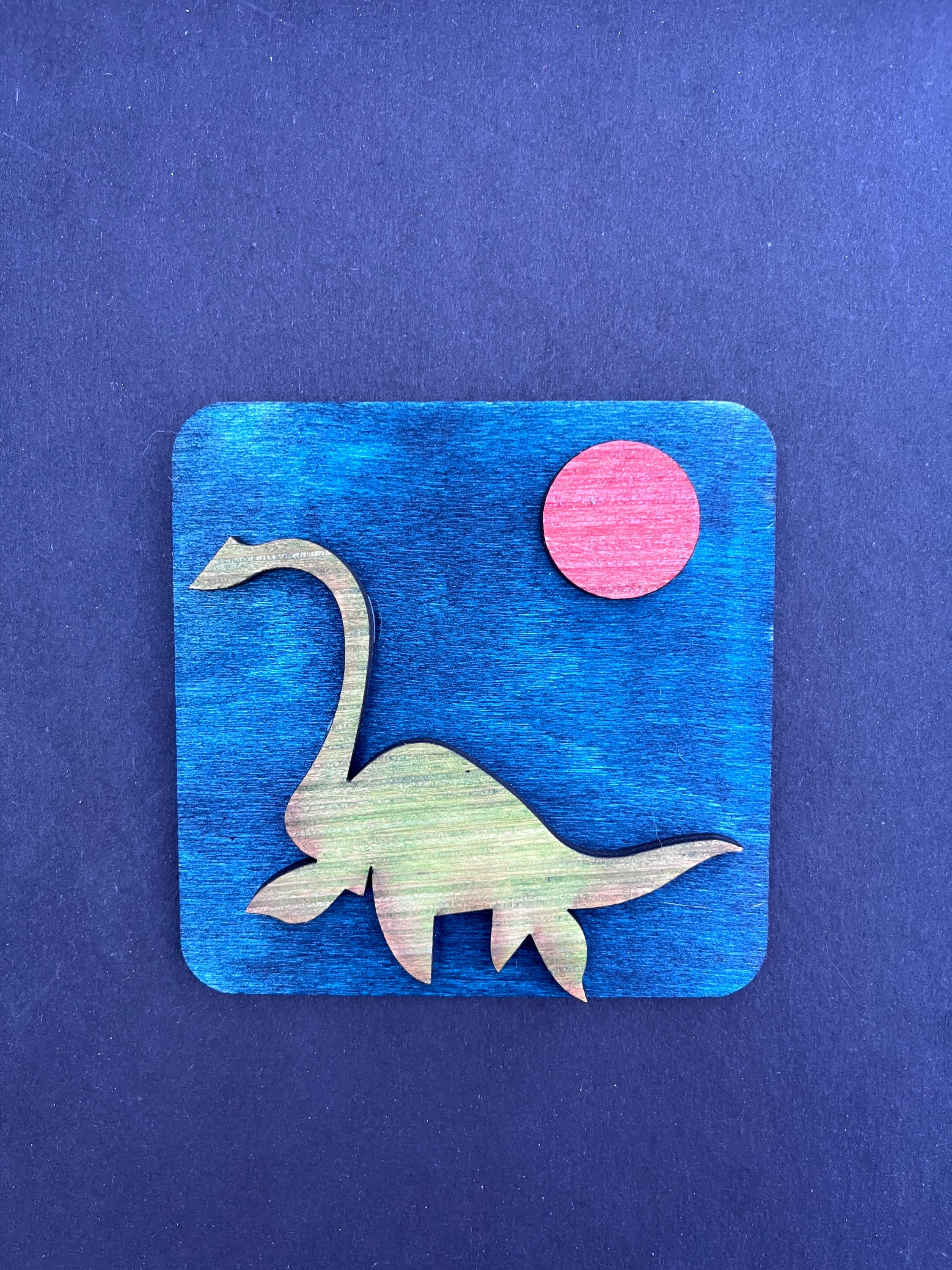 Loch Ness Monster Dinosaur Cryptid Mini Wood Mini Wall Art Home Art Object 4" square