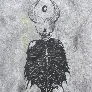 Demon Priest Cloaked Black Monster Demon MonoPrint SALE | Mystery Horned Beast | Print | Wall Art 8x10