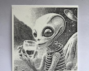 Alien Martin Cryptid Mini Print | Collectible Small Art on Archival Paper | Small Artwork 3x3