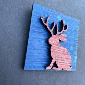 Jackalope Cryptid Dark Art Blue Sky Mini Art Wood Cut Artwork Small Wall Art