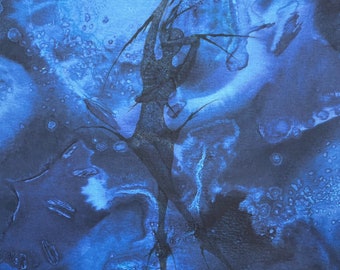 Dark Art Ink Drawing | Female Figure Geiger Style Dancer | Ink Giclee Print Design | Monster Black ink on Blue Cyanotype Giclee Print 8x11