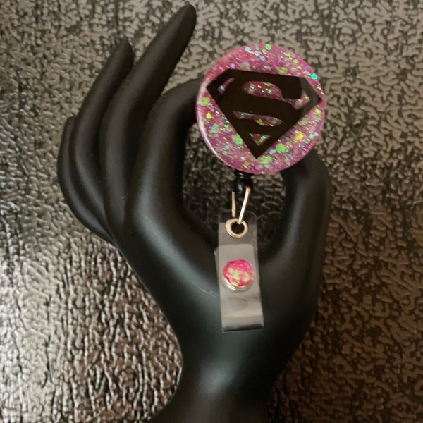 Superwomen badge reel alligator, belt clip or magnetic back option