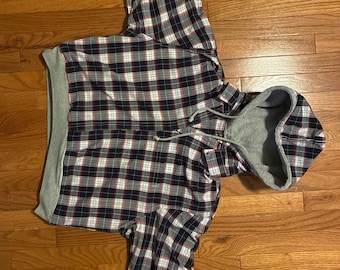 Plaid  Reversible Hoodie - Hand-Sewed & upcycled