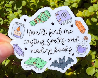 Witchy Book Sticker, Casting Spells and Reading Books, Bookish Witch Sticker, Magical Reader Gift, Spooky Book Lover