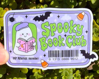 Spooky Book Club Membership Card Sticker, Ghost Reader Sticker, Halloween Bookish Sticker, Cute Reader Gift