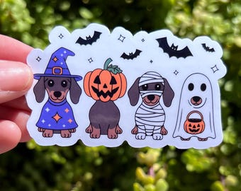 Adorable sticker teckel d'Halloween – Sticker pour chien viennois effrayant, cadeau chien d'automne pour maman, vinyle résistant à l'eau (2 po. ou 3 po.)