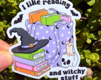 I Like Reading and Witchy Stuff Sticker, Witchy Reader Sticker, Spooky Book Lover Gift, Halloween Bookish Sticker