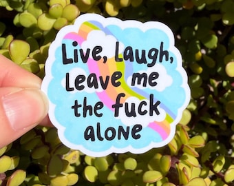 Funny Leave Me Alone Sticker, Sarcastic Mental Health Sticker, Introvert Humor Decal, Cute Snarky Sticker, Laptop Water Bottle