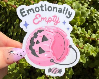 Emotionally Empty Sticker, Funny Halloween Sticker, Pink Pumpkin Sticker, Burnout Humor Sticker, Sarcastic Spooky Season Sticker