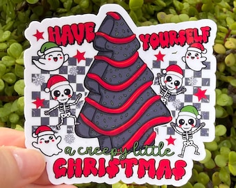 Christmas Tree Cake | Creepy Christmas Cake Sticker | Ghosts & Skeleton Holiday Sticker | Spooky Xmas Decal | 2" or 3"
