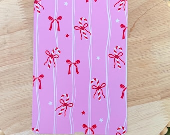 Pink Candy Cane Christmas Kindle Insert | Coquette Bow E-Reader Case Art | Premium Satin Photo Paper | Cute Holiday Kindle Decor