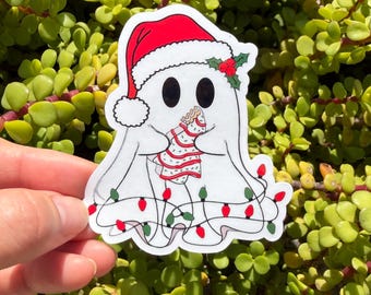Sticker pour petit-déjeuner fantôme de Noël – 2 po. ou 3 po. – transparent ou holographique