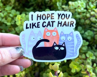 Sticker en poils de chat J'espère que vous aimez – Cadeau drôle pour maman chat, humour pour amoureux des chats, joli sticker en vinyle résistant à l'eau, 5 ou 3 pouces