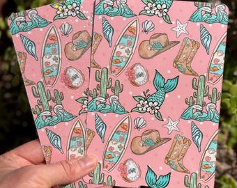 Coastal Cowgirl Kindle Insert | Summer Western Beach Aesthetic E-Reader Case Insert | Pink Cowgirl Surf Vibes | Clear or Holographic