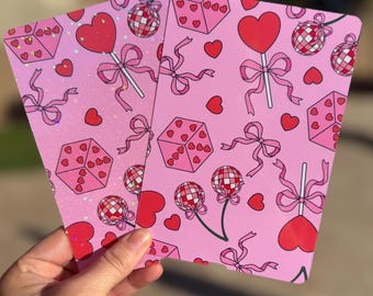 Valentine’s Day Kindle Insert | Pink Coquette Hearts, Bows & Dice | Clear or Holographic Kindle Case Insert | Bookish Gift