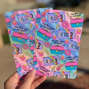 90s Y2K Kindle Insert — Pastel or Neon Pattern | VHS, Makeup Case, Scrunchies | Clear or Holographic Overlay | WaveBerry Co.