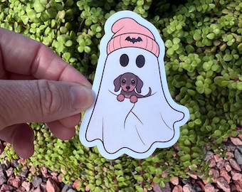 Sticker mignon teckel fantôme – Sticker pour amoureux des chiens, saison effrayante, résistant à l'eau, 5 ou 3 pouces