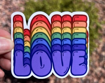 Rainbow LOVE Sticker: Retro Pride LGBTQ+ Vinyl Decal