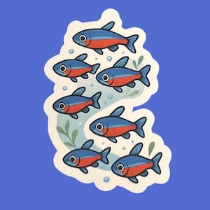 Neon Tetra Fish Sticker | Cute Aquarium Fish Vinyl Decal | Water Bottle, Laptop, Scrapbook Sticker