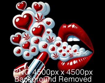 Stoner Girl Romantic Printable Card PNG Red Lips Smoking Weed Digital Download Image Cannabis Shirt Design 420 Picture Marijuana Clip Art